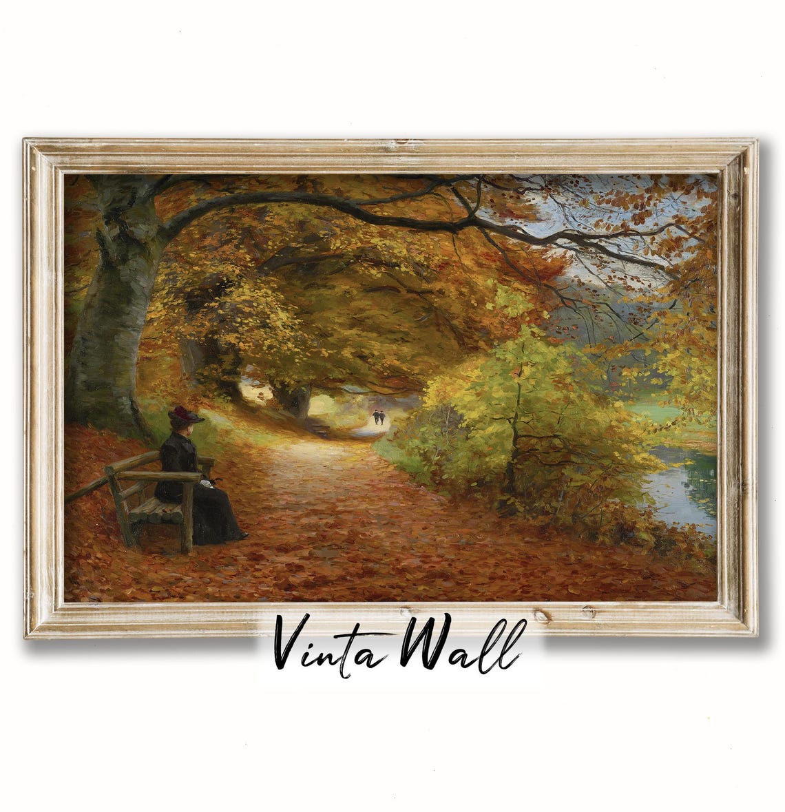 Autumn Oil Painting Print Trees Foliage Red Farmhouse Country Warm Colours Forest Cottage Art Woman Lady Wall Decor Path Garden