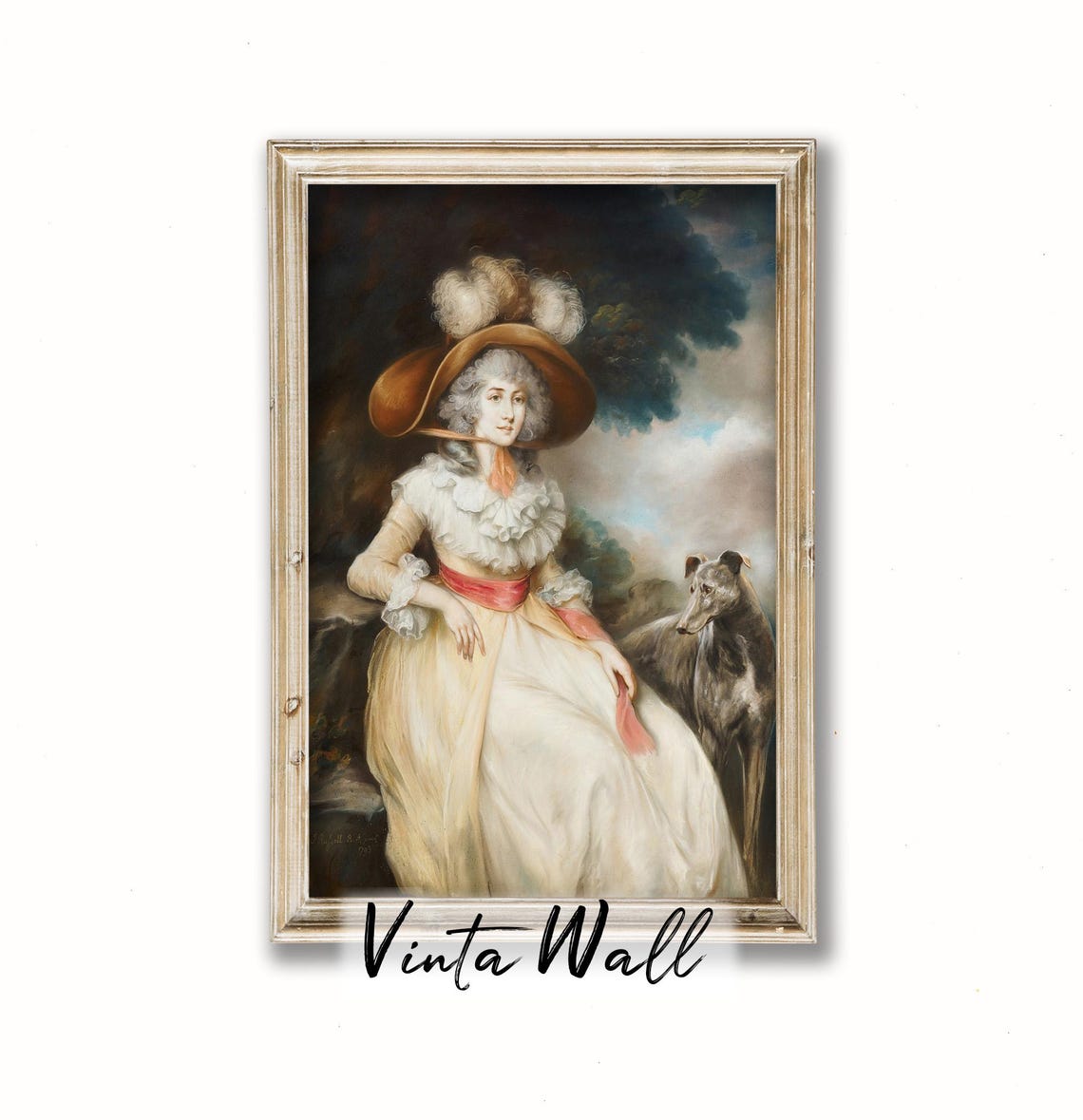 Elegant Lady Plumed Hat Greyhound Vintage Portrait Scene Poster