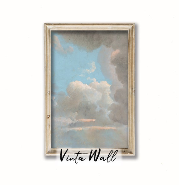 Cloudy Sky Stormy Grey Print Oil Painting Farmhouse Wall Decor Moody Soft Tones Neutral Country Gallery Art Vintage Nursery Living