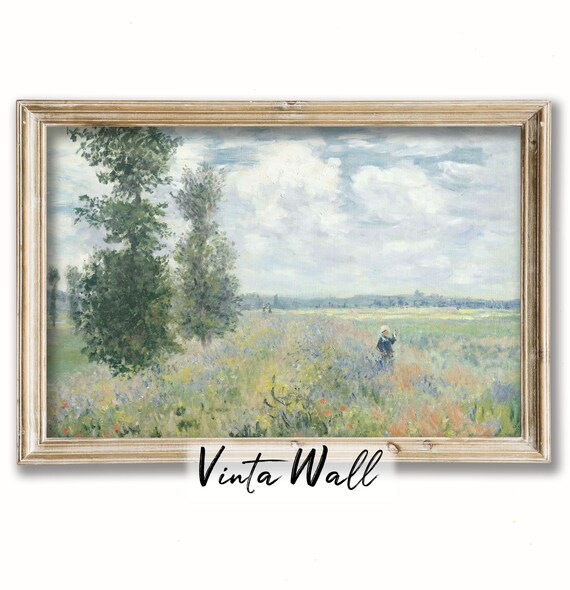 Impressionist Wildflower Meadow with Two Trees and Strolling Figure Poster