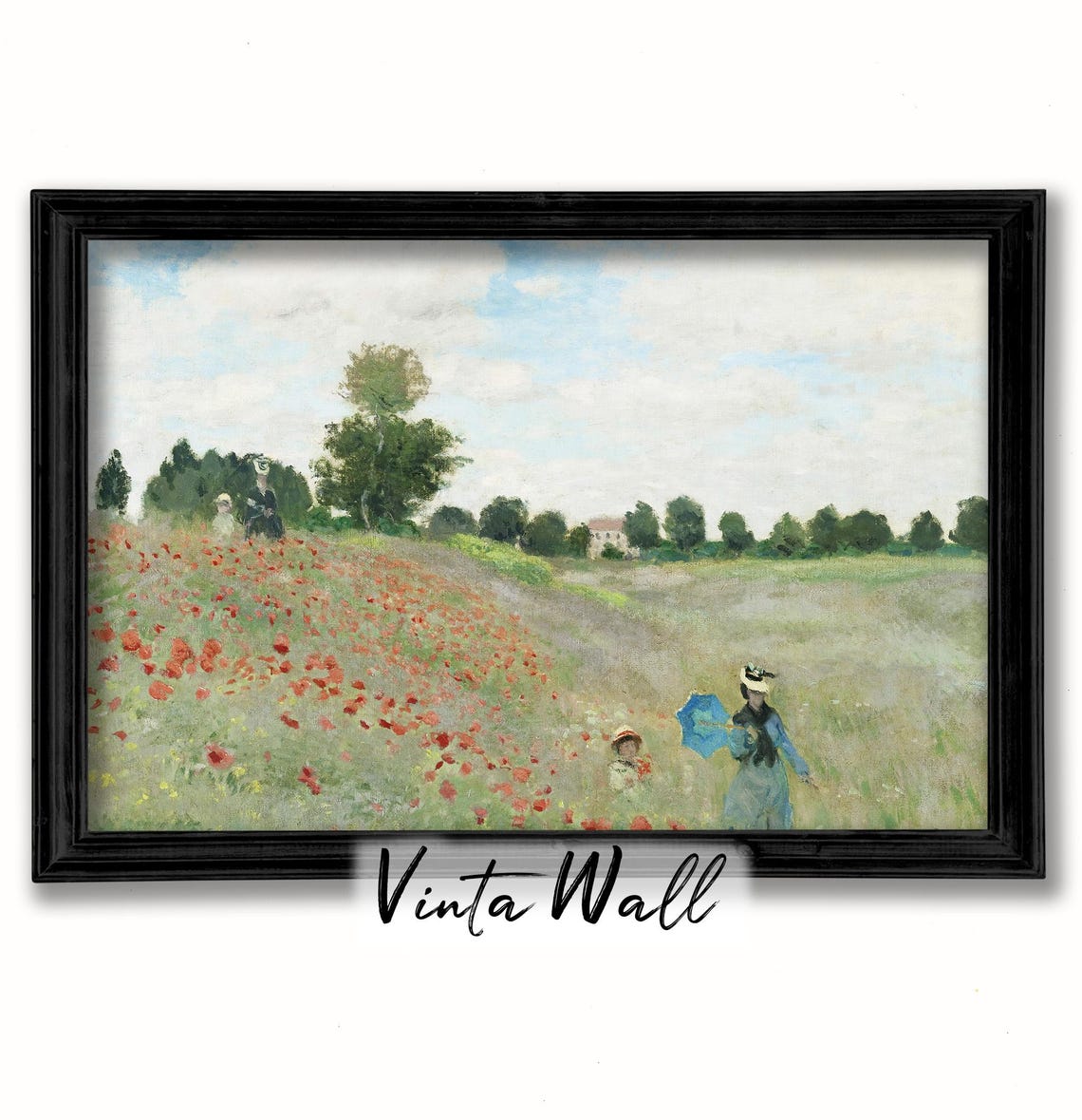 Cottage Flower Poppies Print Field Oil Painting Farmhouse Meadow Soft Green Vintage Scenery Art Lady Child Spring Warm Tones Home Wall Decor - Image 2