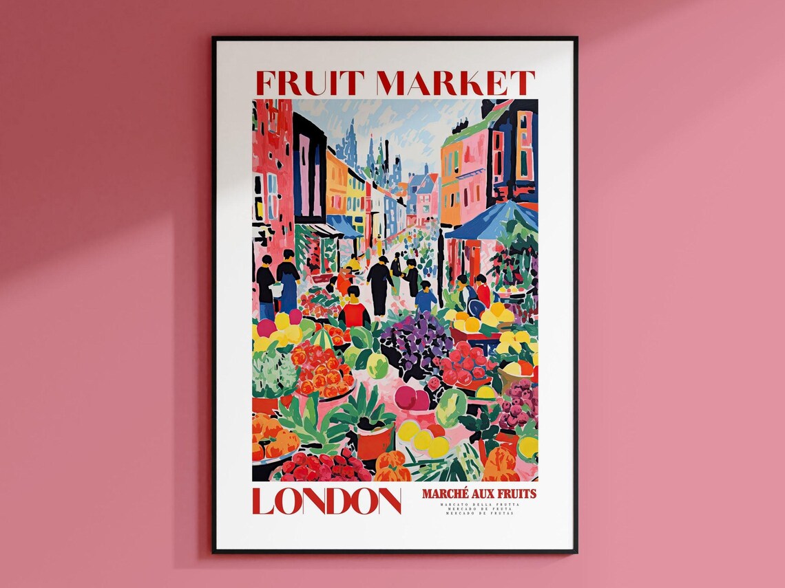 Fruit Market London Travel Art, Pink Wall Decor