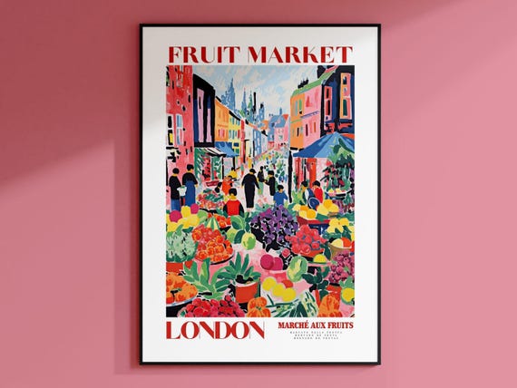 Fruit Market London Travel Art, Pink Wall Decor