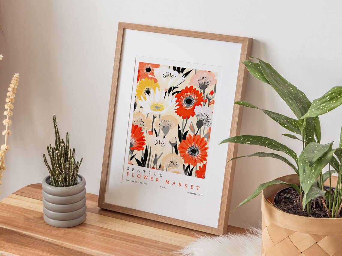 Flower Market Seattle Botanical Floral Travel Poster - Image 2