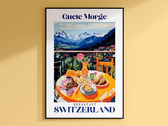 Breakfast Switzerland Coffee Print Breakfast Print Food Art Print Restaurant Print Kitchen Wall Art Brunch Art Print Cafe Art Print