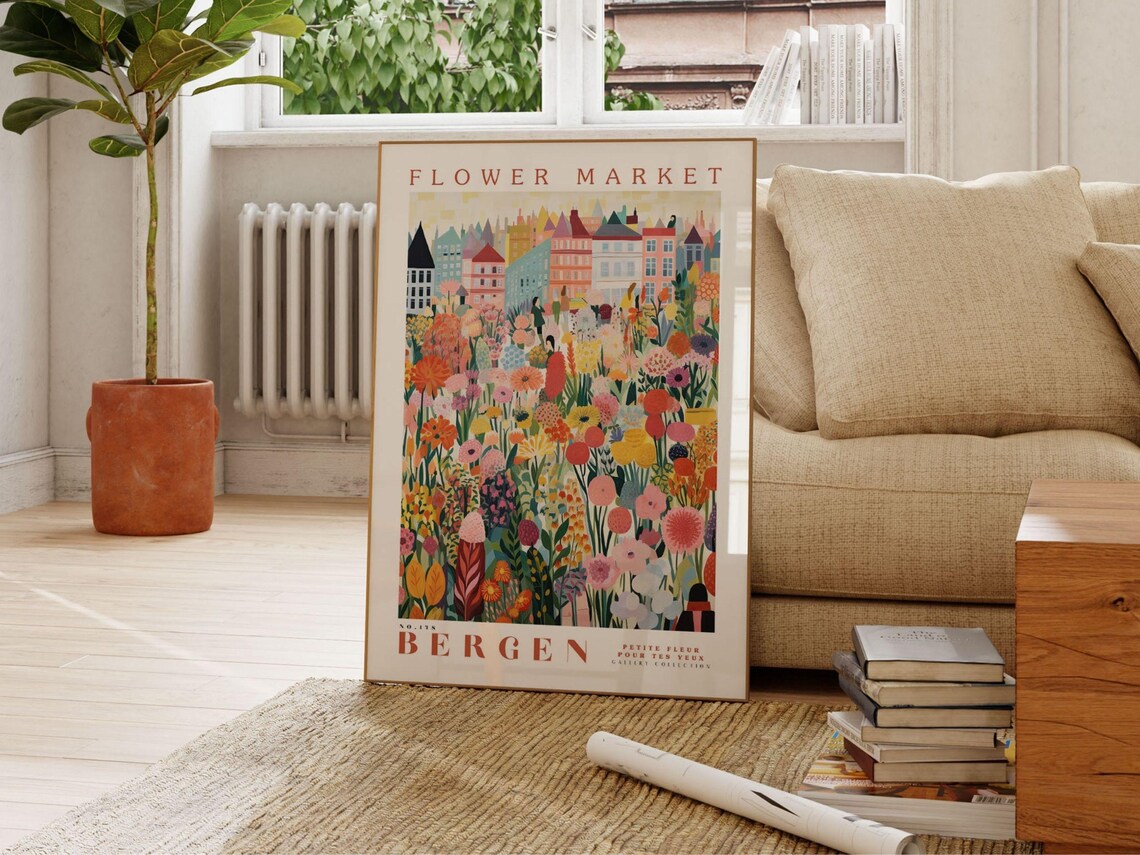 Bergen Flower Market Print, Norway Travel Art - Image 2