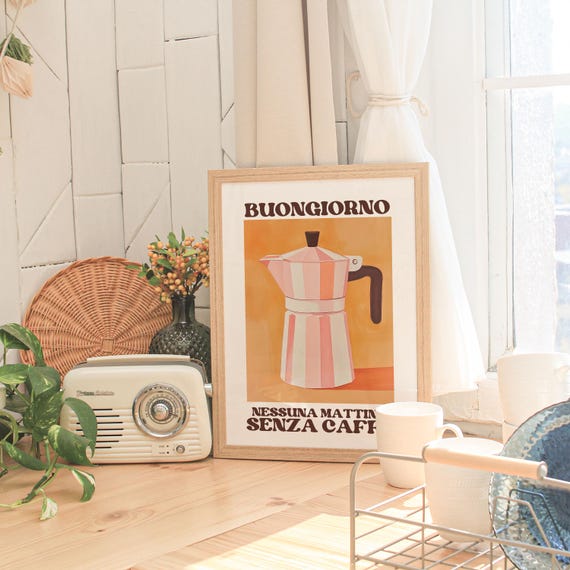 Coffee Print Buongiorno Boho Art Print Modern Poster Coffee Italian Coffee Art Colorful Wall Art Minimalist Art Housewarming Gift