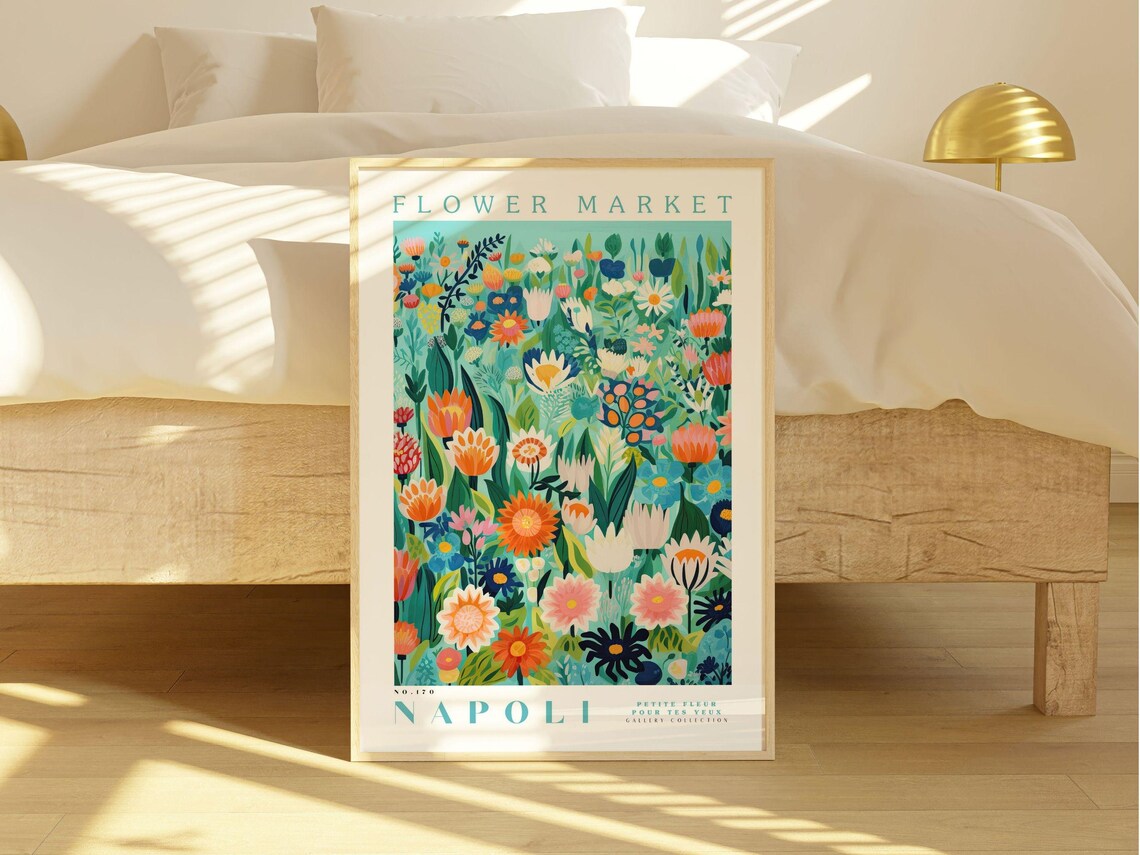 Flower Market Napoli No 170 Teal Wildflower Field Gallery Poster - Image 2