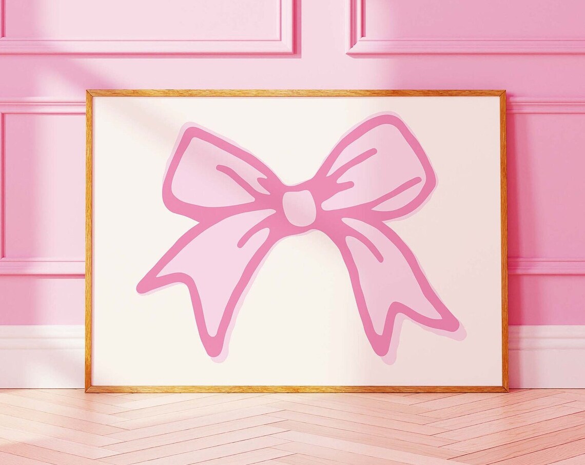Pink Ribbon Bow Coquette Balletcore Nursery Girls Room Art Poster