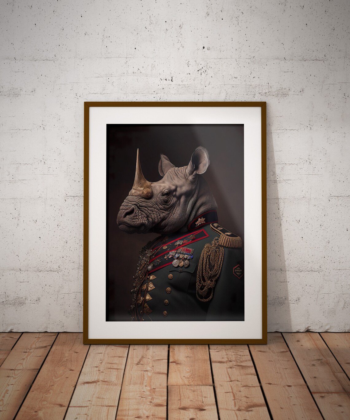 Rhinoceros General in Decorated Military Uniform Portrait Animal Poster - Image 3