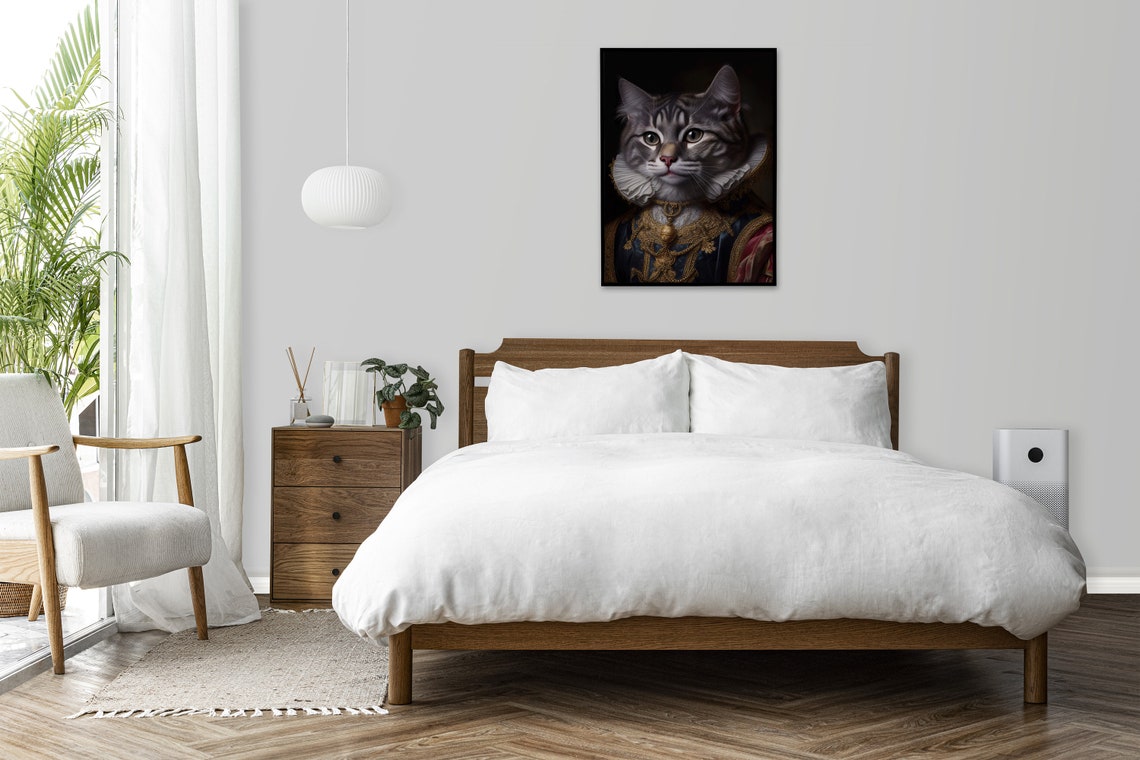 Gray Tabby Cat In Baroque Royal Gown Vintage Aristocratic Pet Poster - Image 3