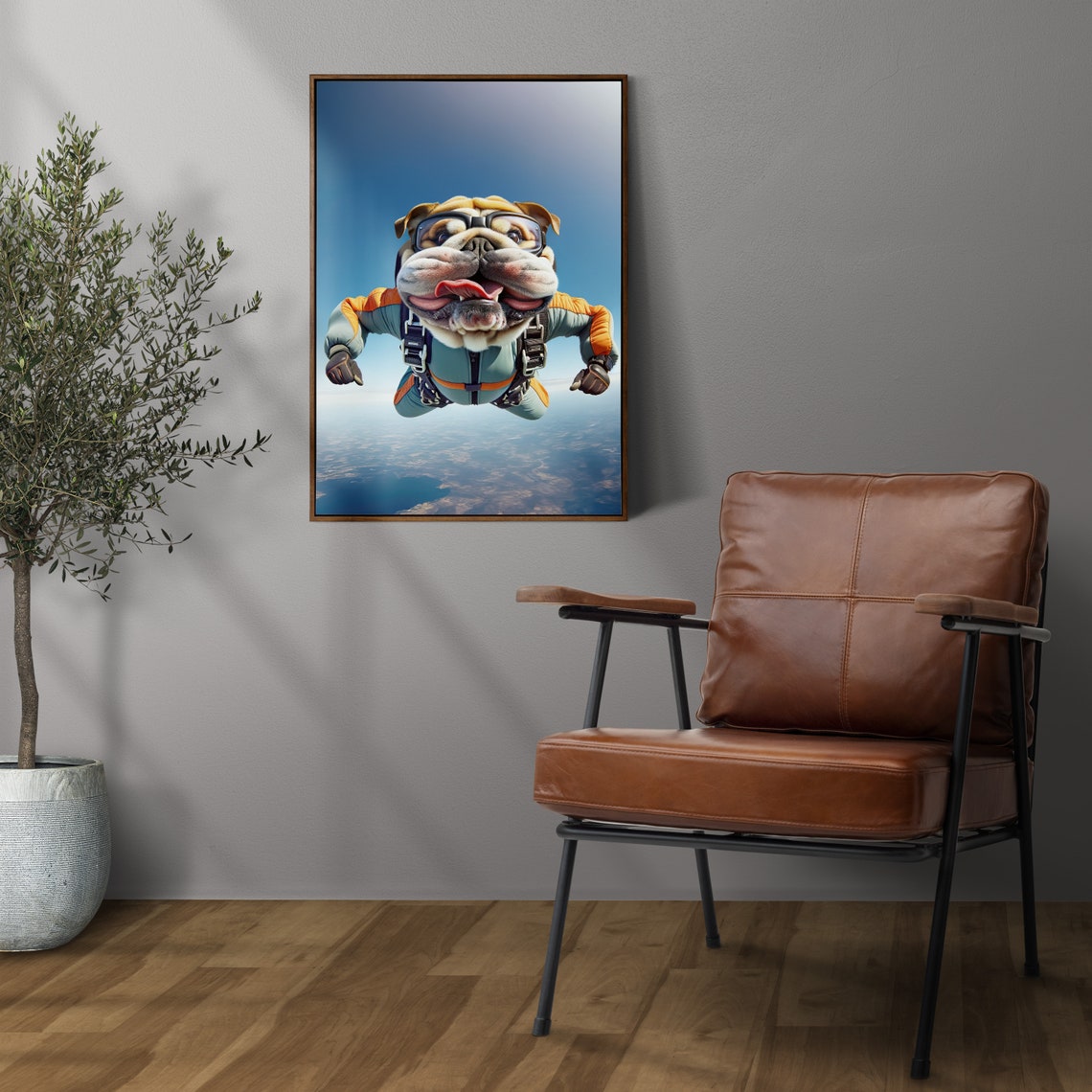 Photograph Of A Skydiving English Bulldog Epic Wall Art Animal Print Free Fall Poster Extreme Sport Decoration Unique Animal Lover Gift - Image 3