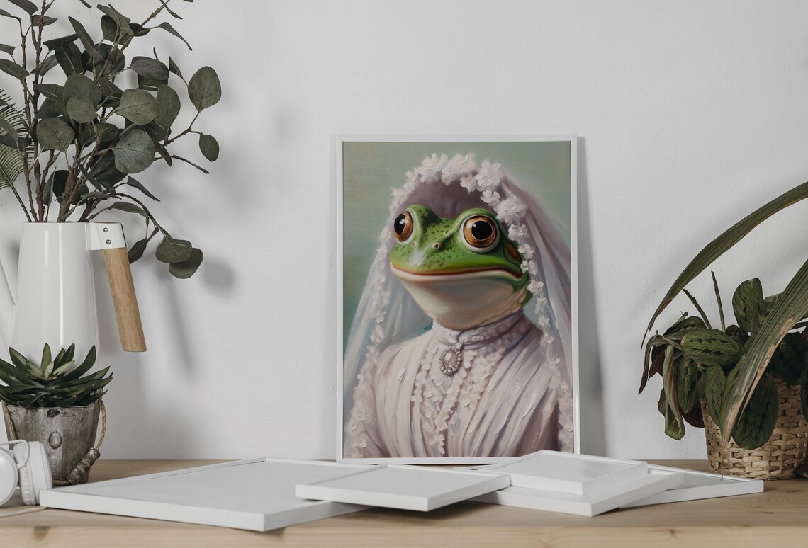 Portrait of a Frog Wearing a Wedding Dress Poster - Image 2