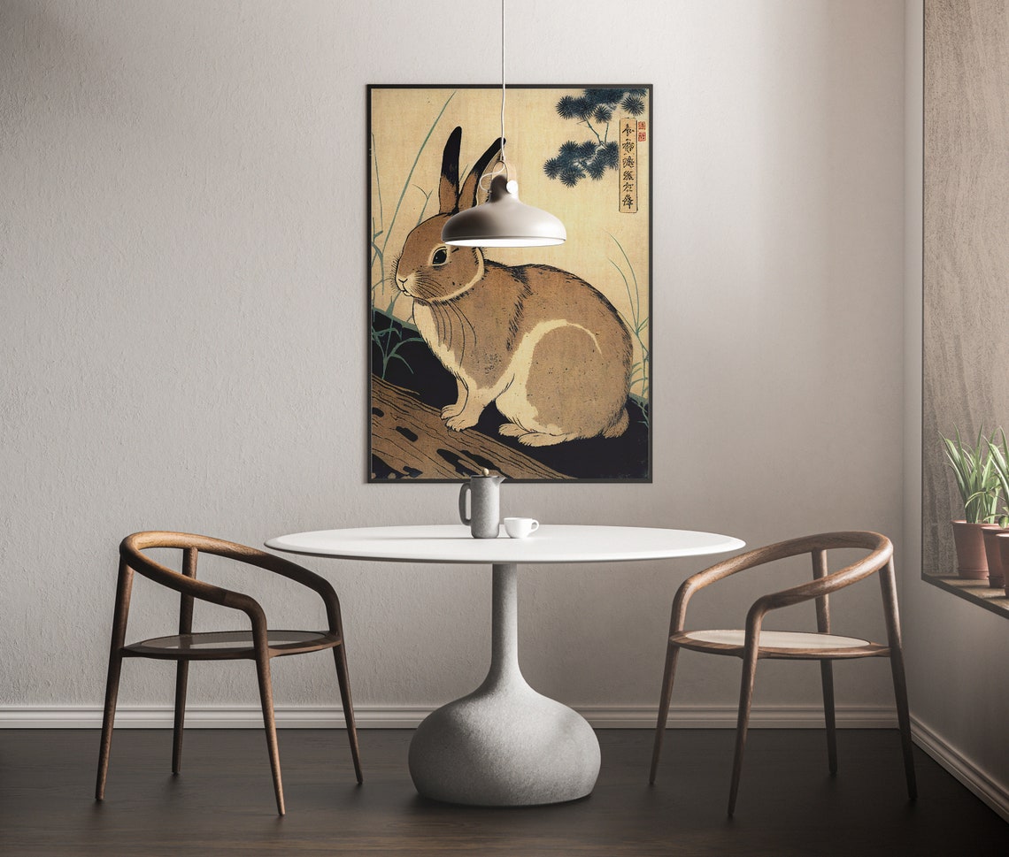 Rabbit in Japanese Ukiyo E Style Vintage Illustration Art Poster - Image 3