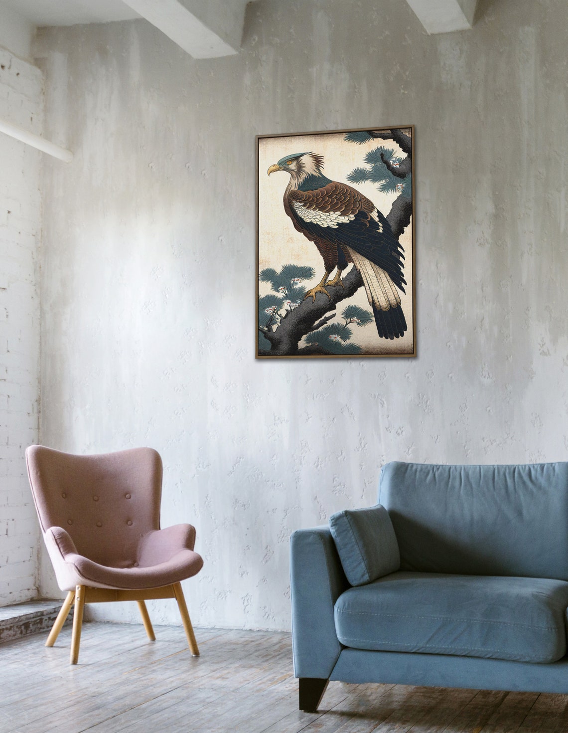 Majestic Eagle Perched On Pine Branch Japanese Artwork Poster - Image 4