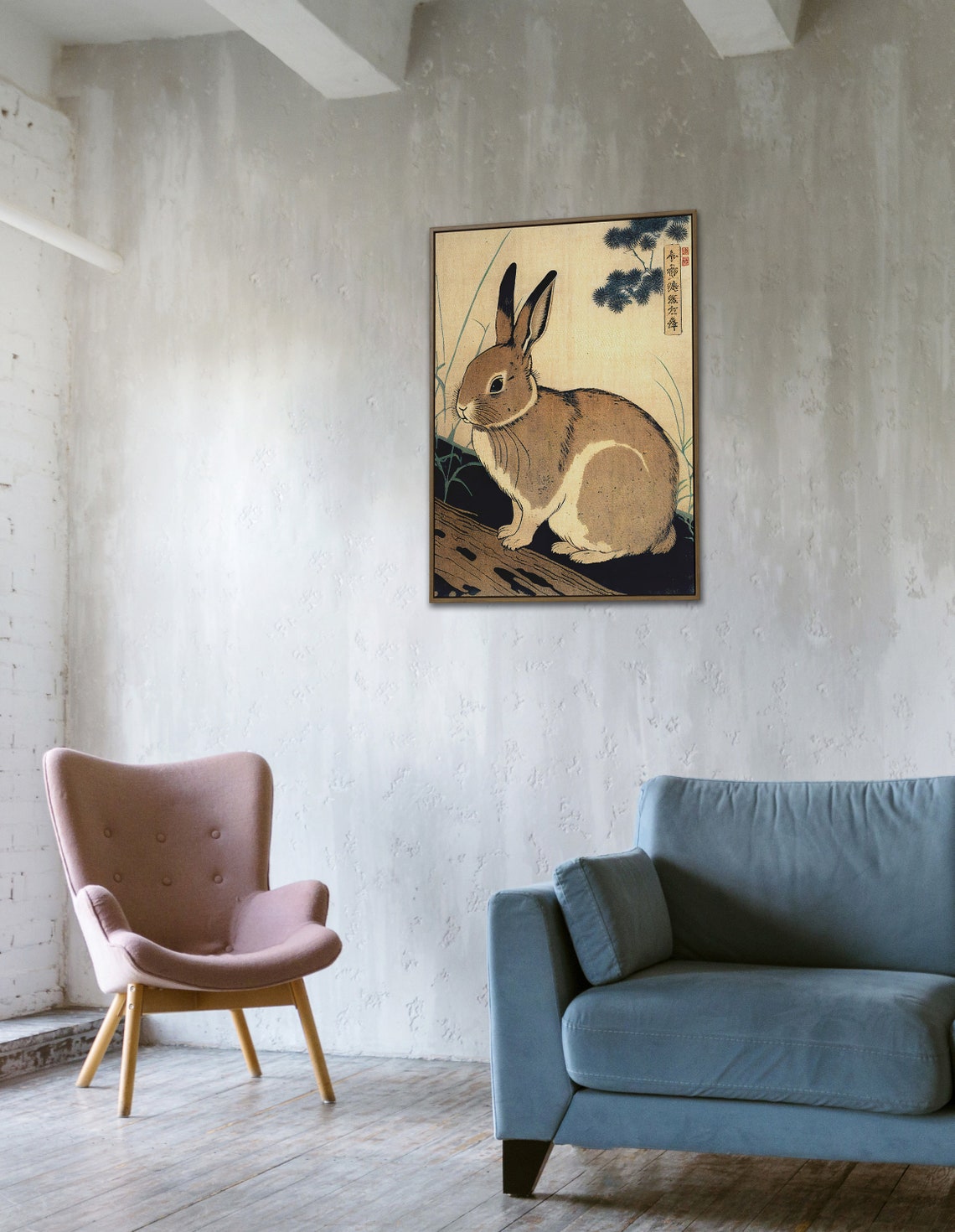 Rabbit Wall Poster Japanese Art Style Illustration Ukiyo E Print Poster Wall Art Rabbit Japan Wall Decoration - Image 4