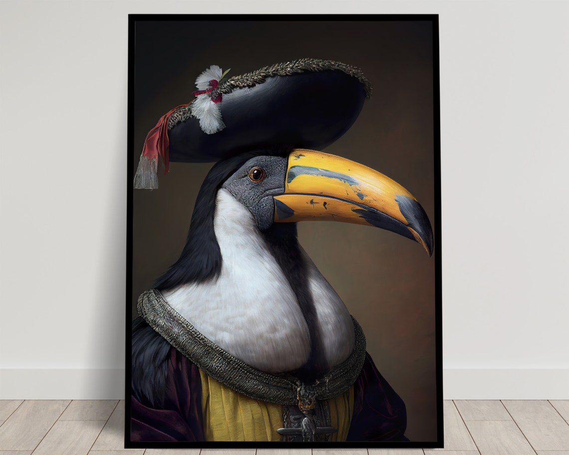 Toucan Baroque Style Portrait Black Feathered Hat Funny Poster