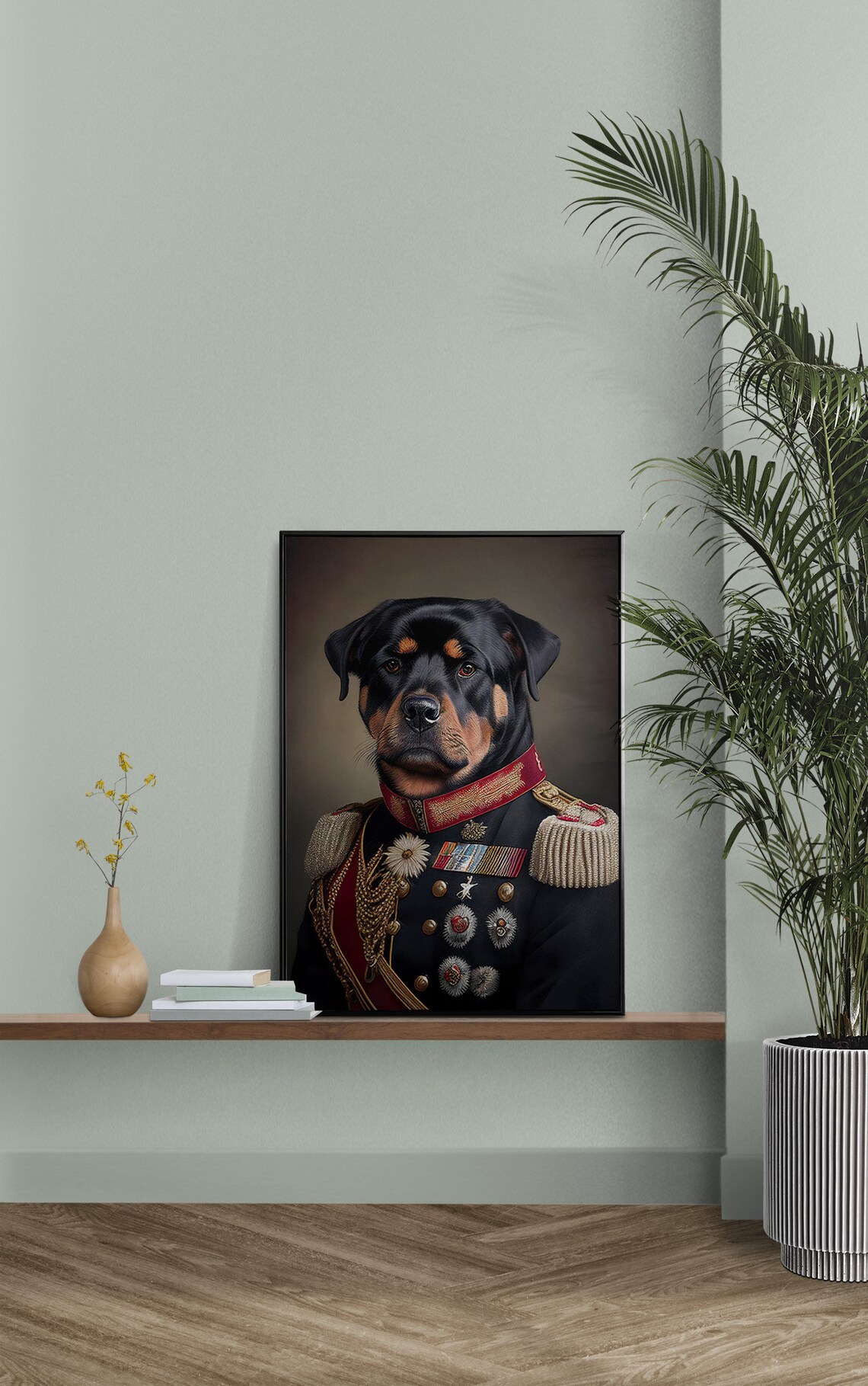 Portrait Of A Rottweiler In Military Uniform Art Print - Image 2