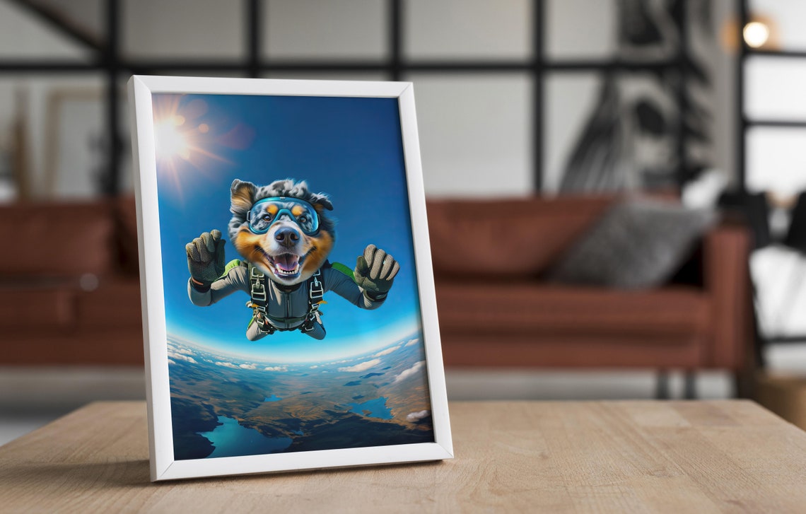 Australian Shepherd Skydiving In Goggles Epic Freefall Dog Poster - Image 4