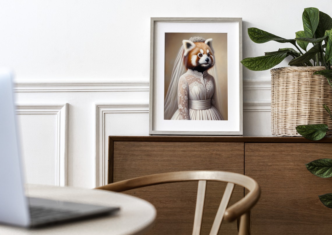 Red Panda Bride in a Lace Wedding Gown with a Pearl Tiara Poster - Image 3