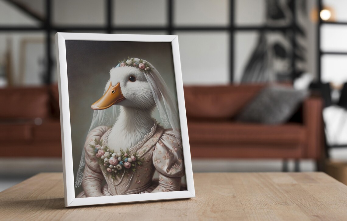 White Duck In Wedding Dress Funny Bridal Bird Portrait Poster - Image 4