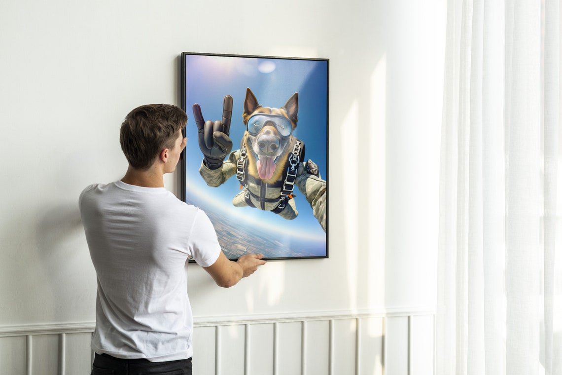 Belgian Malinois Skydiving Rock On Sign Epic Freefall Dog Poster - Image 2