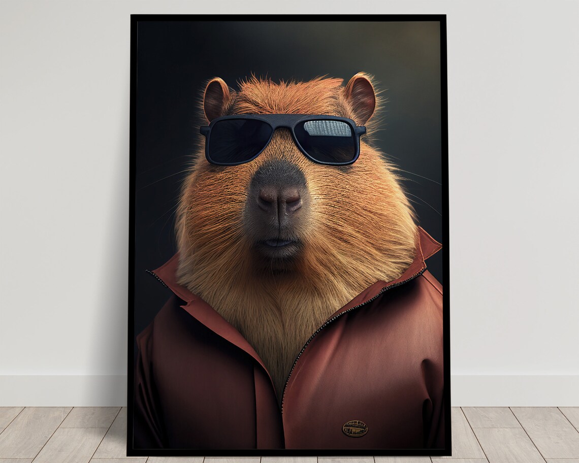 Action Movie Star Capybara Kitsh Humorous Poster