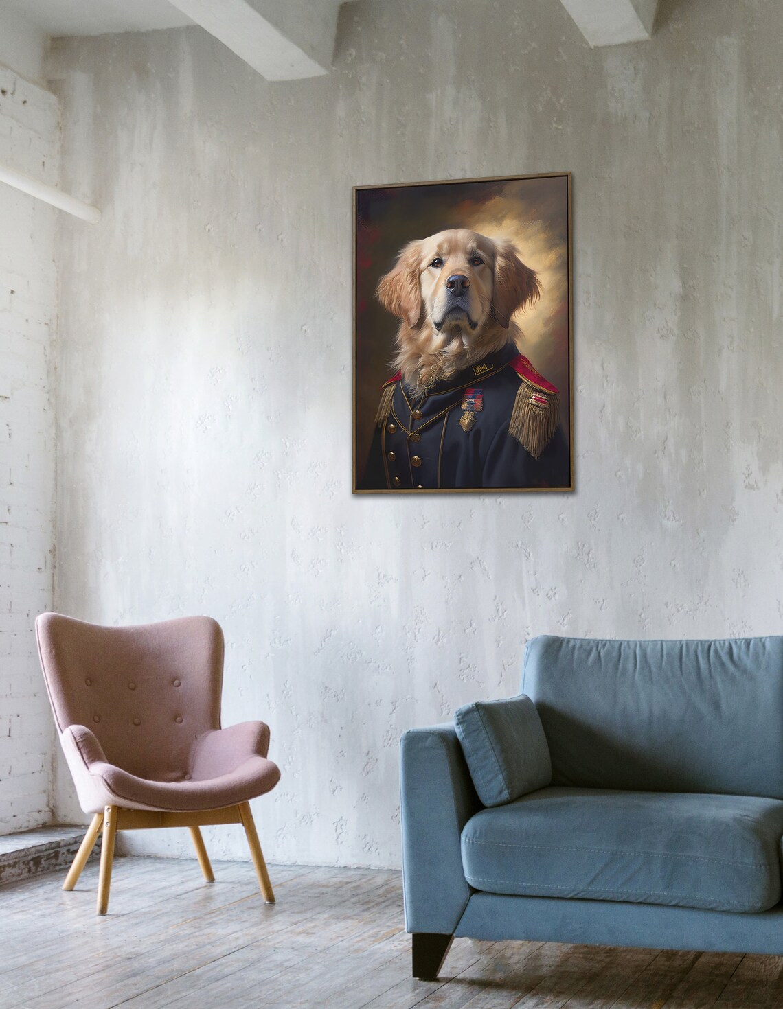 Golden Retriever in Military Uniform Art Print - Image 2