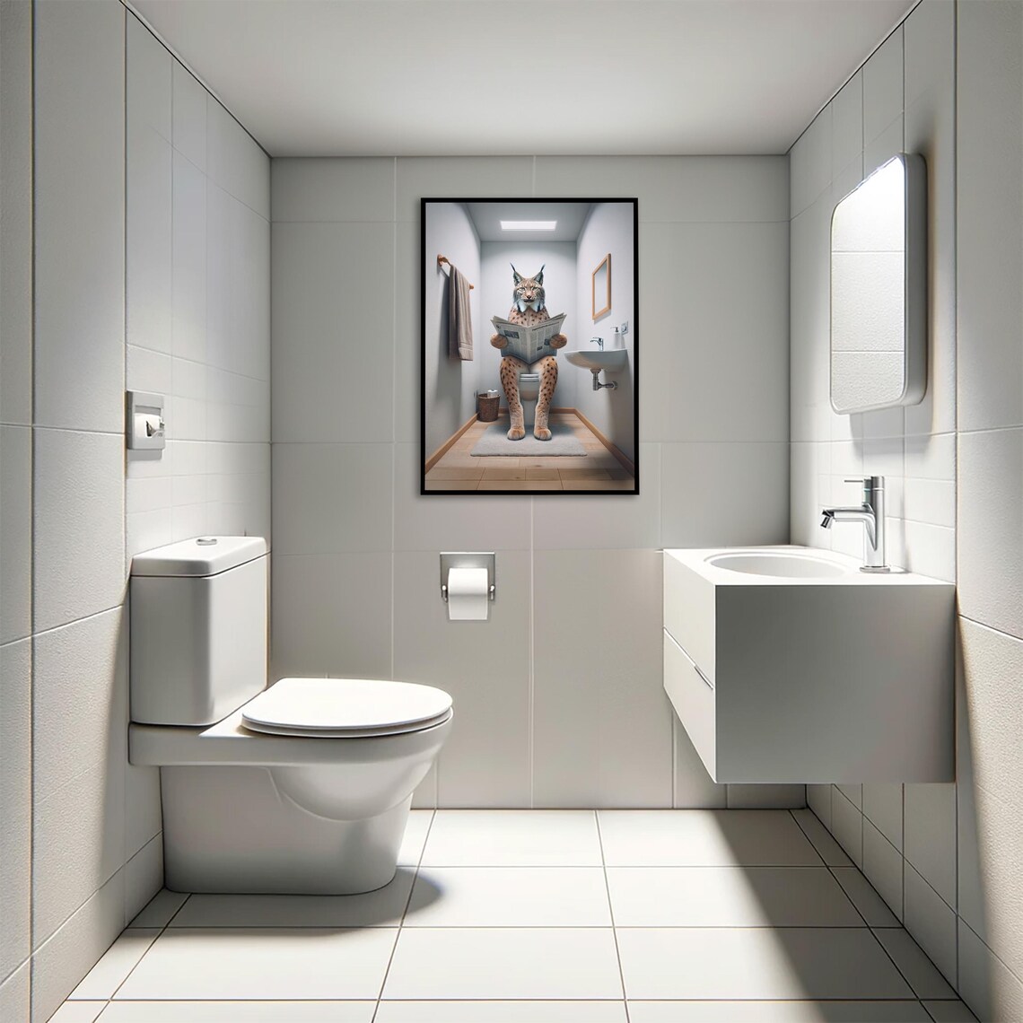 Funny Lynx Reading Newspaper On Toilet Wild Cat Bathroom Humor Poster - Image 4