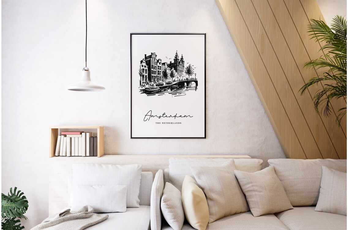 Amsterdam Canal Houses Minimalist Ink Sketch Travel Netherlands Poster - Image 4