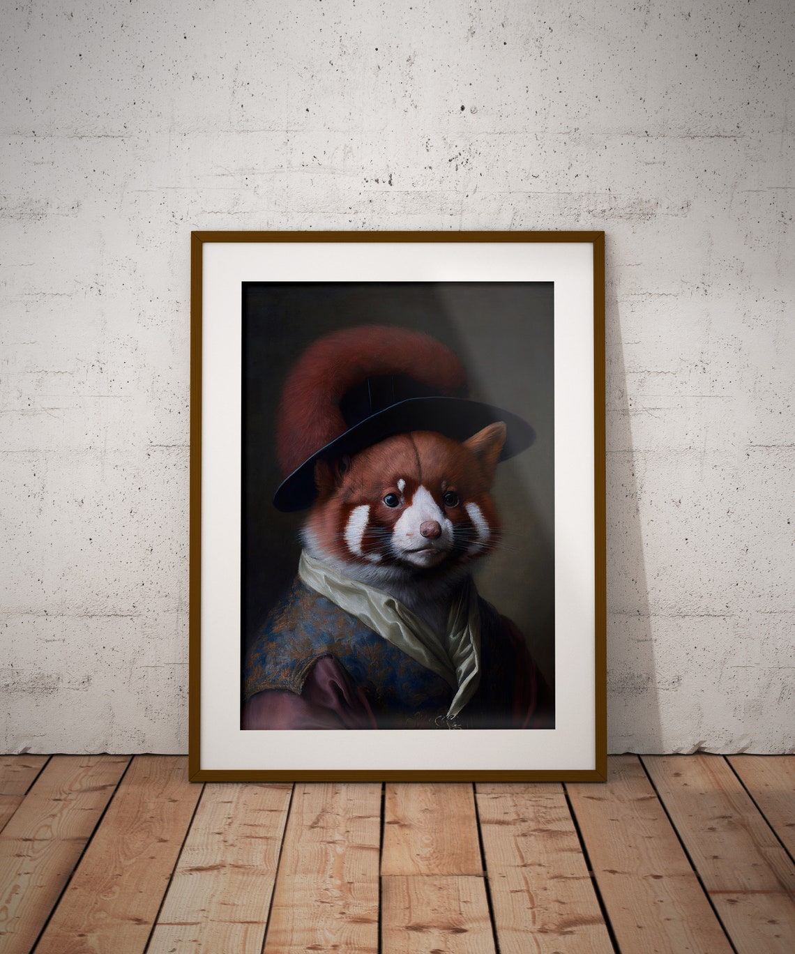 Noble Red Panda Baroque Style Portrait Feathered Hat Animal Wall Art - Image 2