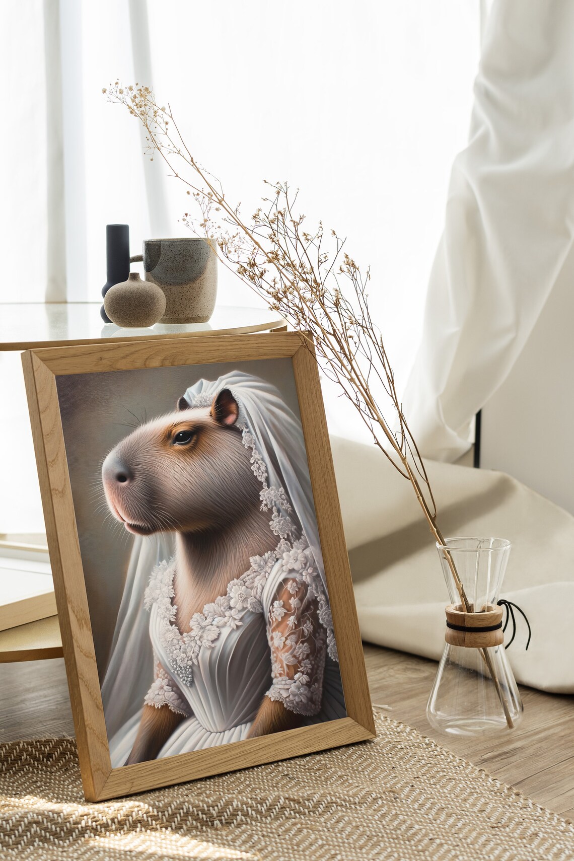 Capybara Bride in a Floral Lace Wedding Gown Profile Animal Portrait Poster - Image 2
