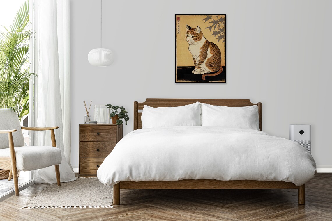 Japanese Woodblock Style Tabby Cat Illustration Vintage Asian Art Poster - Image 4