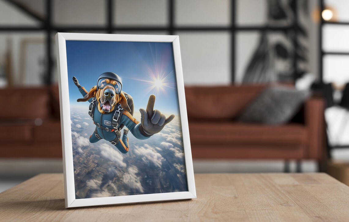 Bloodhound Skydiving In Helmet And Goggles Epic Freefall Dog Poster - Image 4