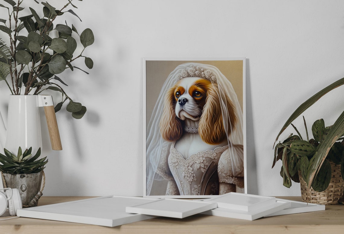 Cavalier King Charles Spaniel Bride in a Lace Corset Wedding Poster - Image 2