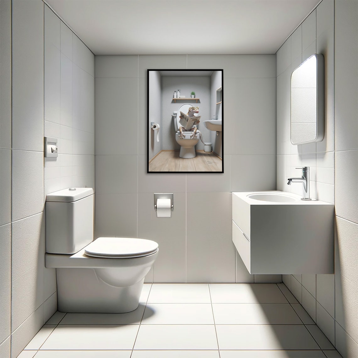 Gecko Reading Newspaper While Sitting on the Toilet Funny Poster - Image 4