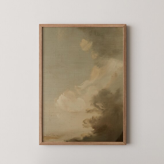 Muted Blue Abstract Art Print Moody Minimalist Texture Oil Painting Wall