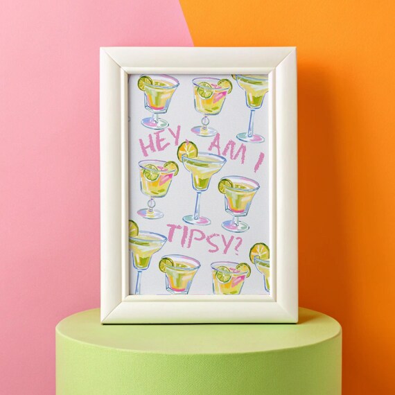 Hey Am I Tipsy Pink Lime Margarita Glasses Preppy Bar Party Poster