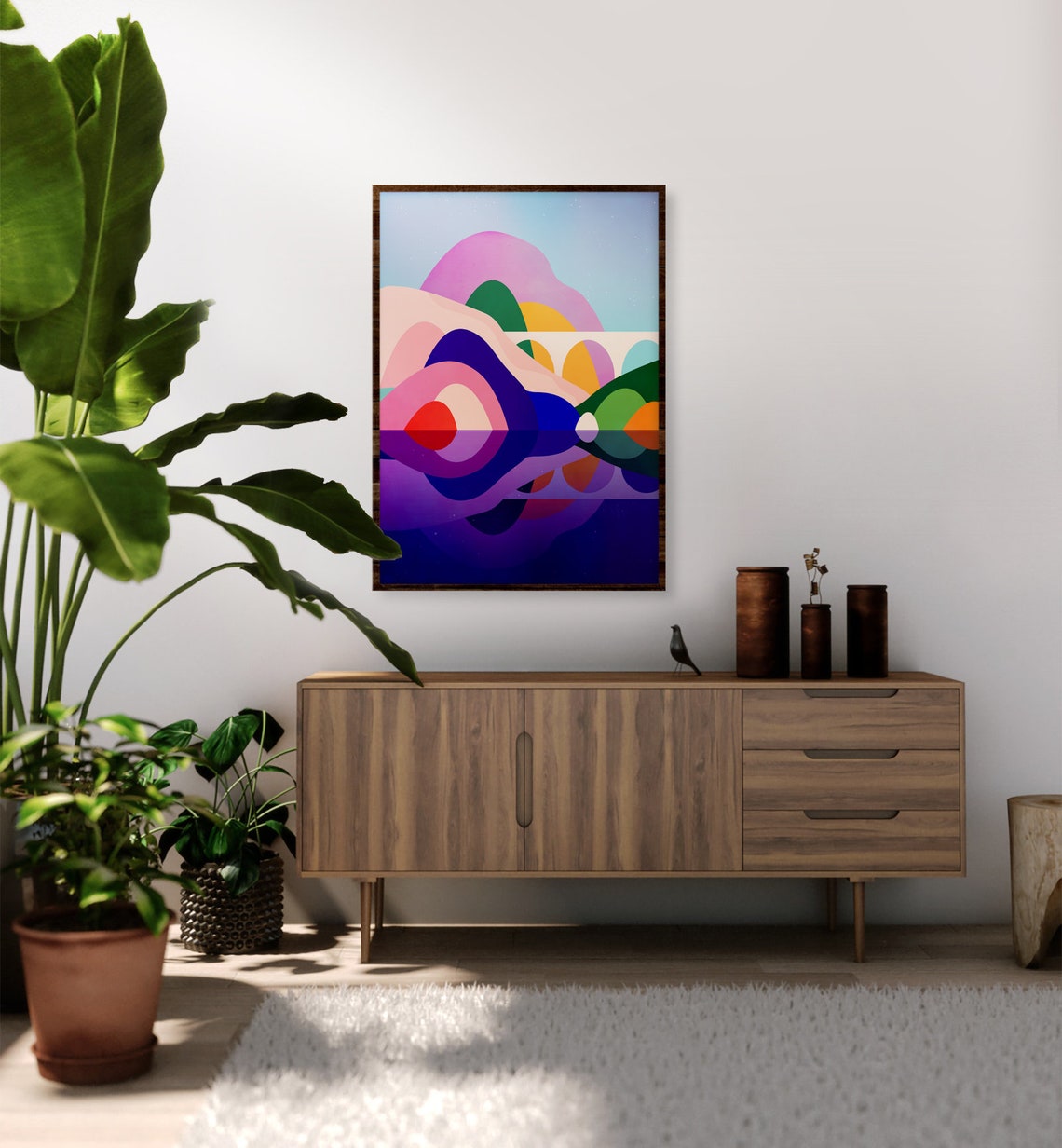 Colorful Abstract Bridge Over River Sunset Reflection Landscape Poster - Image 4