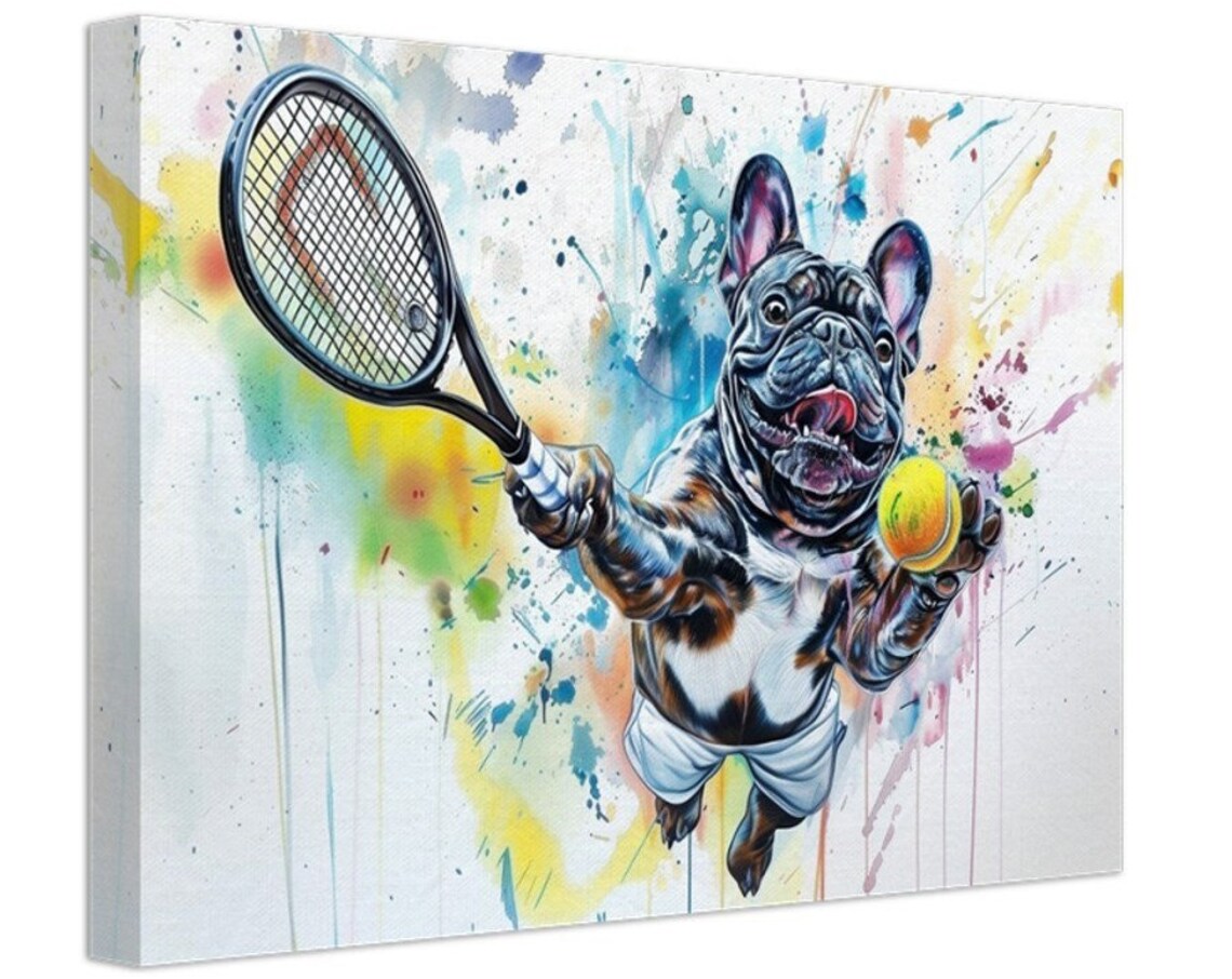 French Bulldog Tennis Player Racket Ball Paint Splash Sports Poster - Image 3