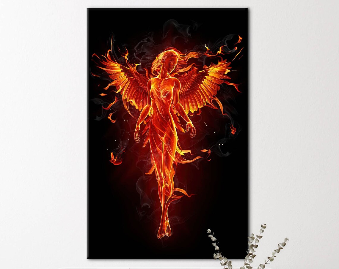 Woman Abstract Art Print, Modern Fire Elemental