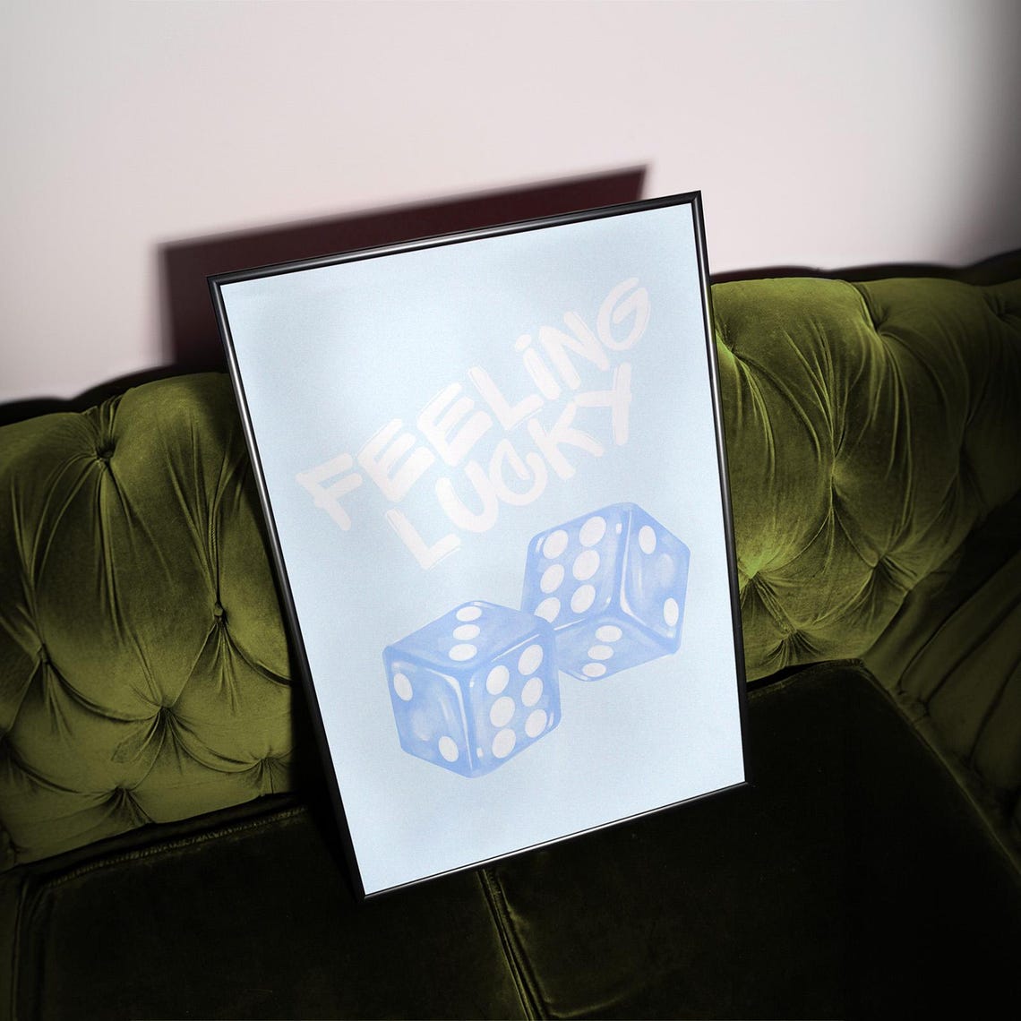 Feeling Lucky Blue Dice Retro Light Blue Casino Style Poster - Image 2
