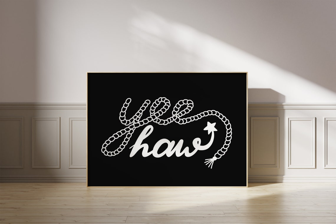 Yee Haw Lasso Rope Script White on Black Bold Western Poster - Image 3