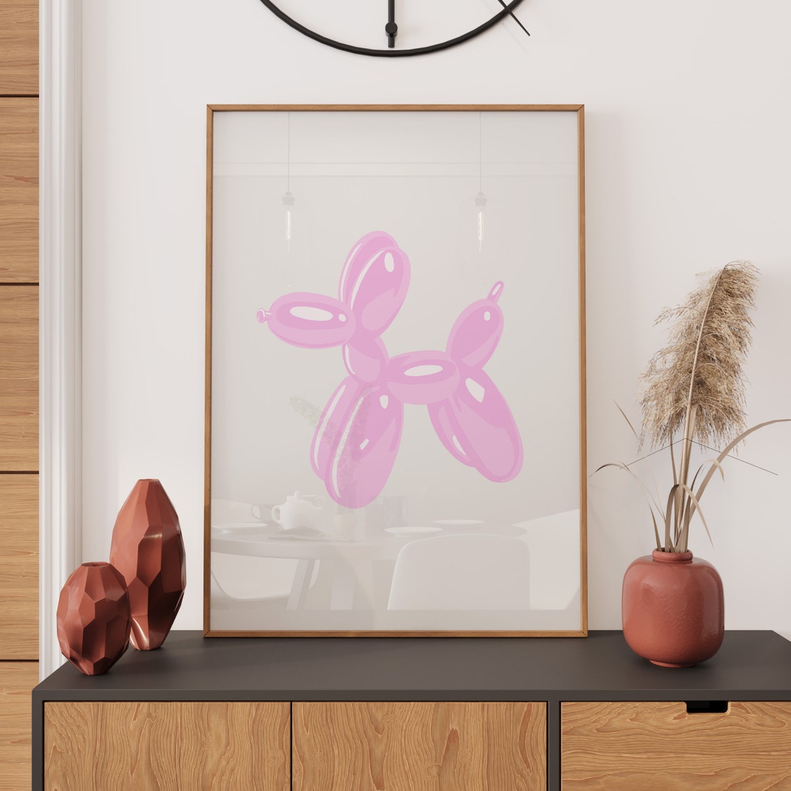 Pink Balloon Dog Playful Pop Art Trendy Preppy Dorm Wall Art - Image 2