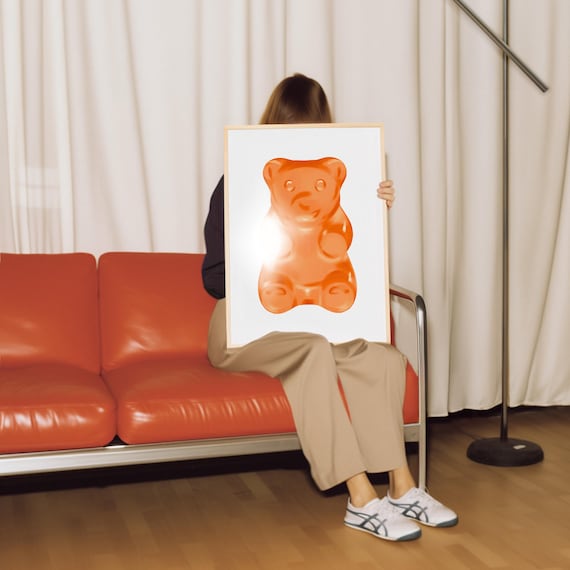 Glossy Orange Gummy Bear Pop Candy Fun Trendy Kids Room Poster