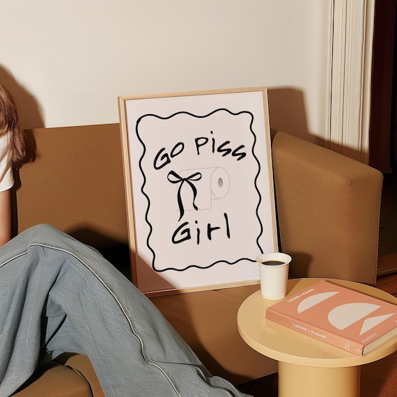 Trendy Wall Art Go Piss Girl Print Black And White Poster Room Decor Vintage Retro Girly Bathroom Dorm