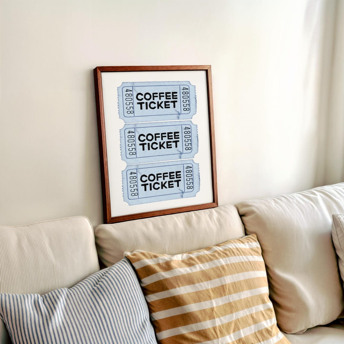 Coffee Ticket Stub Vintage Blue Ticket Stack Cafe Wall Poster