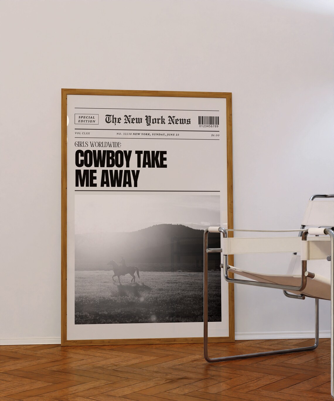 Cowboy Take Me Away Vintage Newspaper Style B&W Western Poster - Image 3