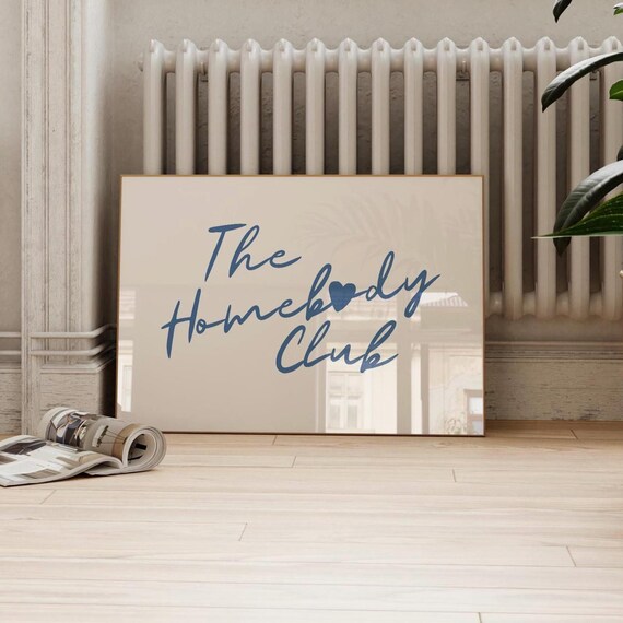 The Homebody Club Script Navy Blue Cozy Night In Wall Decor Poster