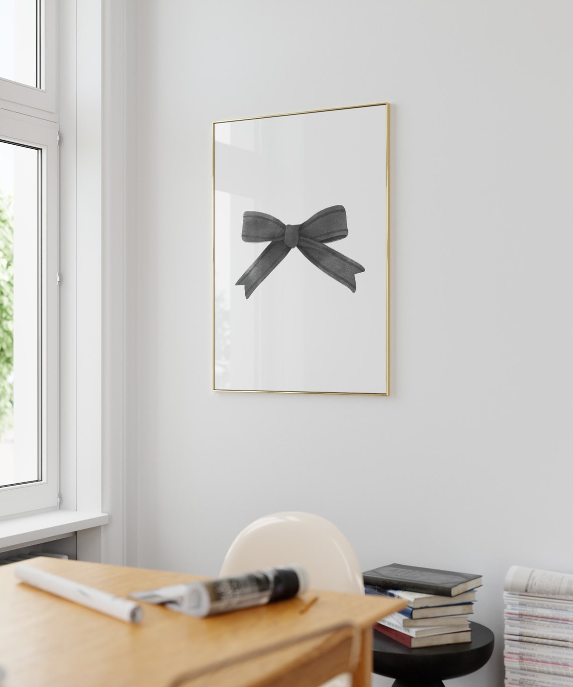 Black Satin Bow Minimal Watercolor Coquette Girly Wall Poster - Image 3